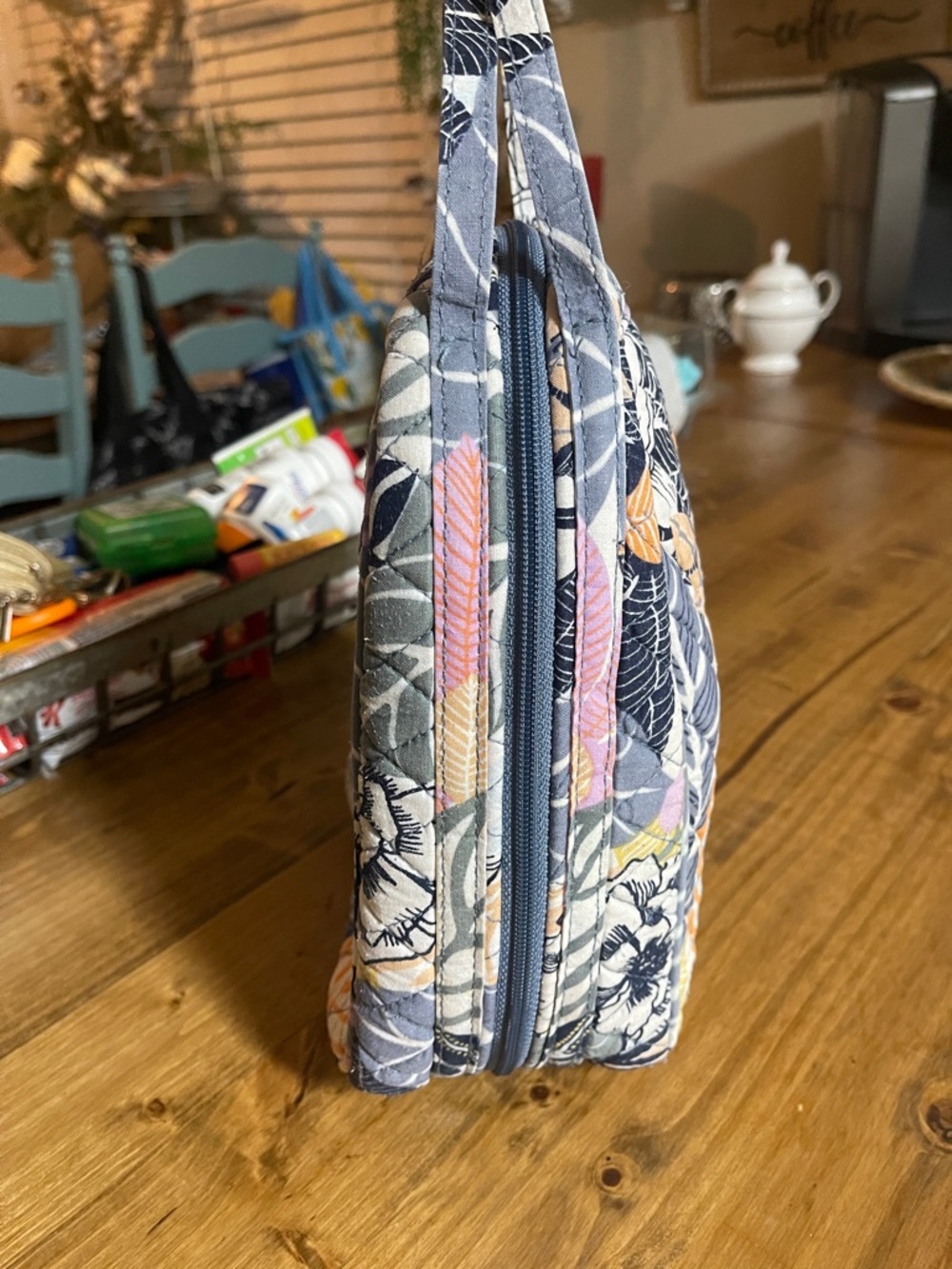 Vera Bradley Quilted Floral Cosmetic Bag in Navy, Pink, Yellow, Cream - Picture 4 of 5